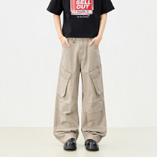 批发美式复古春<b class='q'>夏</b>男女同款新款宽松直筒阔腿裤复古工装裤垂感拖地日常