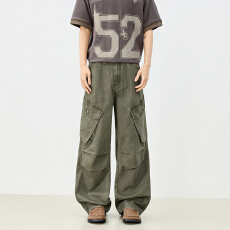 批发美式复古春<b class='q'>夏</b>男女同款新款宽松直筒阔腿裤复古工装裤垂感拖地日常