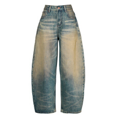 批发美式复古春<b class='q'>夏</b>复古牛仔裤垂感宽松弯刀裤水洗做旧阔腿长裤男女同款