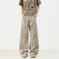 批发美式复古春夏男女同款慵懒褶皱垂感舒适宽松百搭新款牛仔长裤慵懒