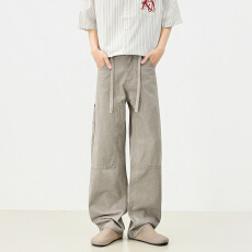 批发美式复古春夏男女同款宽松牛仔抽绳长裤舒适垂感百搭慵懒拖地褶皱