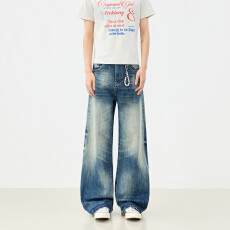 美式复古高街牛仔裤宽松直筒拖地潮流休闲新款秋冬男女同款牛仔裤