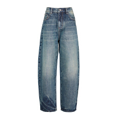 美式怀旧复古宽松阔腿休闲百搭感垂感弯刀牛仔裤新款秋冬男女同款