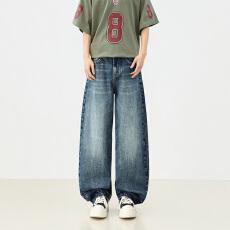 美式怀旧复古宽松阔腿休闲百搭感垂感弯刀牛仔裤新款秋冬男女同款