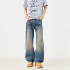 美式宽松复古垂感慵懒风舒适做旧水洗牛仔新款春夏休闲裤男女同款