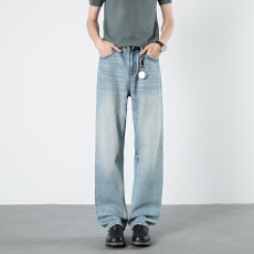 批发美式复古垂感显瘦舒适春夏<b class='q'>新款</b>百搭慵懒风男女同款做旧拖地水洗