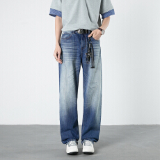 批发春夏<b class='q'>新款</b>美式复古褶皱显瘦百搭舒适垂感水洗做旧拖地男女同款长裤