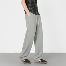 批发美式复古新款春夏男女同款宽松直筒慵懒风舒适垂感<b class='q'>松紧</b>抽绳休闲裤