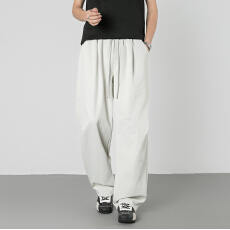 批发美式复古新款春夏男女同款宽松慵懒风舒适面料<b class='q'>松紧</b>抽绳直筒休闲裤