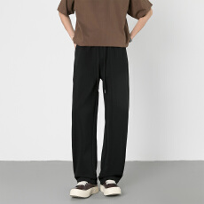 批发美式复古新款春夏男女同款宽松直筒慵懒风舒适垂感<b class='q'>松紧</b>抽绳休闲裤