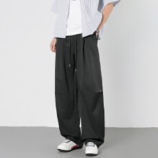 批发美式复古新款春夏男女同款宽松慵懒风舒适面料<b class='q'>松紧</b>抽绳直筒休闲裤