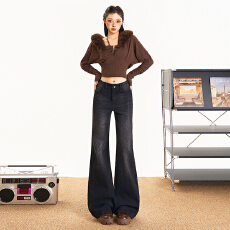 批发美式微喇牛仔长裤修身显瘦2025新款<b class='q'>女生</b>秋冬拖地舒适口袋设计感