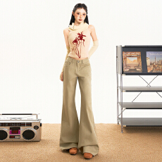 批发喇叭牛仔长裤<b class='q'>女生</b>新款秋冬2025拖地惰懒长裤百搭舒适宽松修身纽扣