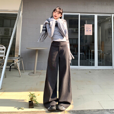 批发美式休闲垂感百搭显瘦西裤拖地宽松秋冬新款侧腰纽扣显腰线通勤