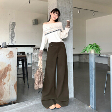 批发美式休闲垂感百搭显瘦西裤拖地宽松秋冬新款侧腰纽扣显腰线通勤