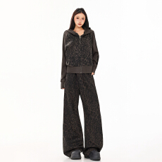 批发26ss | 2026美式休闲豹纹长袖套装宽松长裤垂感慵懒舒适连帽外套