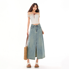 批发26ss | 2026春夏新款美式休闲复古<b class='q'>牛仔</b>半身裙中<b class='q'>长裙</b>开叉高腰包臀