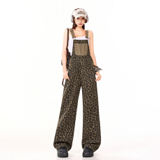 批发26ss | 2026春夏美式复古新款拖地百搭豹纹背带裤宽松<b class='q'>显瘦</b>垂感