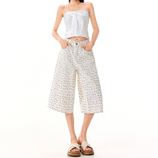 批发26ss | 2026春夏新款碎花阔腿裤<b class='q'>牛仔裤</b>高腰美式复古显瘦七分裤