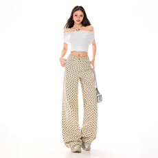 批发26ss | 2026春<b class='q'>夏</b>设计感美式复古垂感阔腿宽松舒适波点直筒休闲裤