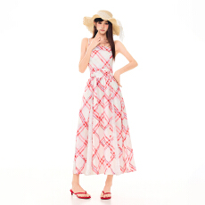 批发26ss | 2026美式休闲甜美格拼接蕾丝<b class='q'>连衣裙</b>收腰显瘦吊带抹胸长裙
