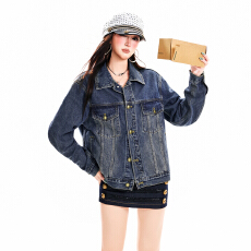 批发<b class='q'>牛仔</b><b class='q'>外套女</b>宽松美式做旧水洗翻盖