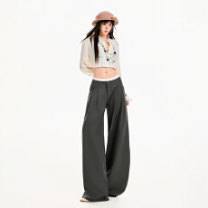 批发休闲<b class='q'>西装裤</b><b class='q'>女</b>宽松直筒美式垂感压褶