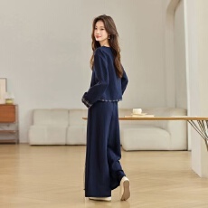 批发时尚休闲拼接格纹长袖上衣女<b class='q'>春</b>秋季新款大码宽松阔腿裤套装两件套