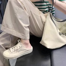 批发软底踩跟懒人帆布鞋2025新款透气圆头休闲小白鞋女板鞋