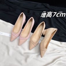批发不累脚~仙女风拼接尖头粗跟单鞋女2025早秋新款增高7cm浅口高跟鞋