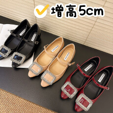批发法式水钻平底玛丽珍女鞋2025新款内增高漆皮一字扣带单鞋女