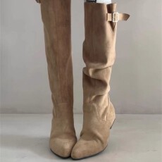 批发法式<b class='q'>显瘦</b>慵懒感复古堆堆靴2025秋季新款西部牛仔高筒靴粗跟