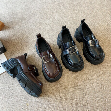 批发<b class='q'>英伦</b>风搭扣调节乐福鞋女2025秋季新款百搭厚底小皮鞋内增高鞋女