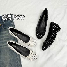 批发小个子内增高绒面蝴蝶结玛丽珍鞋女2025秋季新款一脚蹬波点单鞋