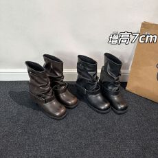批发暗黑风美拉德皮带扣中筒骑士靴女2025秋新款增高7公分粗跟裤管靴