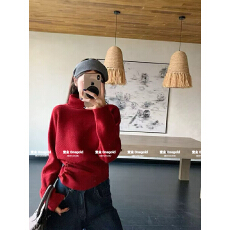 批发2025新款<b class='q'>韩版</b>慵懒感高领蝙蝠袖针织衫女秋季纯色独特别致收腰上衣