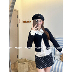 批发奶油的宇宙 波点拼接假两件polo领<b class='q'>衬衫</b><b class='q'>长袖</b>女设计感修身早秋上衣