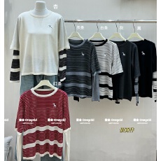 批发韩系风<b class='q'>条纹</b>假两件<b class='q'>套装</b>