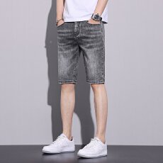 批发弹力牛仔中裤男五分短裤夏季薄款直筒马裤青年男士牛仔五分裤子