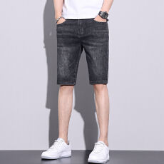 批发弹力牛仔中裤男五分短裤夏季薄款直筒马裤青年男士牛仔五分裤子