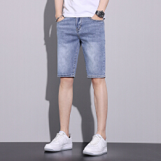 批发弹力牛仔中裤男五分短裤夏季薄款直筒马裤青年男士牛仔五分裤子