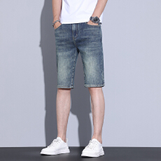 批发复古做旧牛仔中裤男五分短裤夏季薄款马裤青年男士弹力五分裤子