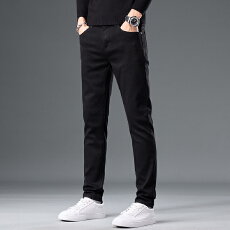 批发2025秋季黑色修身牛仔小脚裤男弹力韩版中腰显瘦休闲高品质长裤子