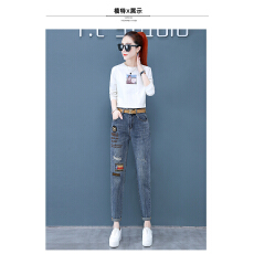 批发实拍牛仔裤女2025新款裤子刺绣卷边九分<b class='q'>高腰</b>显瘦<b class='q'>小脚裤</b>