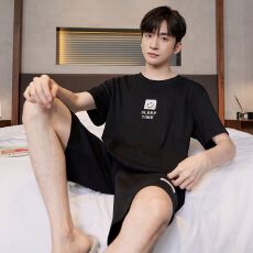 批发纯棉睡衣男夏季<b class='q'>短袖</b>短裤高级感全棉青少年大码夏天格子家居服套装