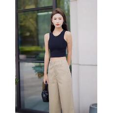 批发卡其色冰丝裤子女春夏薄款休闲阔腿裤2025新款九分直筒裤天丝<b class='q'>女裤</b>