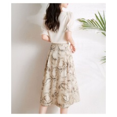 批发2025夏季新款<b class='q'>套装</b>镶钻印花裙子印花<b class='q'>雪纺</b>简约通勤遮肉透气两件<b class='q'>套装</b>