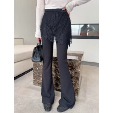 批发<b class='q'>欧洲站</b>假两件蕾丝拼接屁帘微喇裤女2026年春夏<b class='q'>新款</b>黑色高腰修身裤