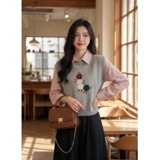 批发韩系学院风圆领无袖针织马甲<b class='q'>背心</b>2025秋冬季新款宽松显瘦百搭上衣