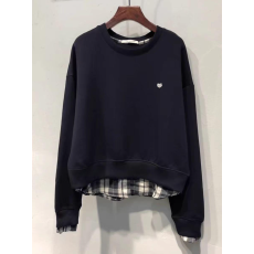 批发美式复古撞色格子拼接假两件藏青色卫衣男女2025秋冬款宽松<b class='q'>外套</b>